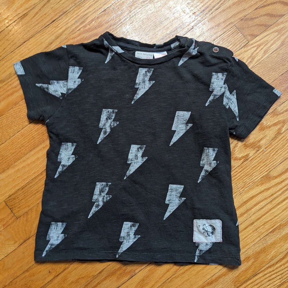 Zara Babyboy 3/4 Years Boys Shirt Washed Black Pattern Tee lightning Pattern